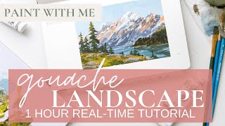 Paint With Me | Gouache Landscape Tutorial | real-time 1-hr painting lesson |