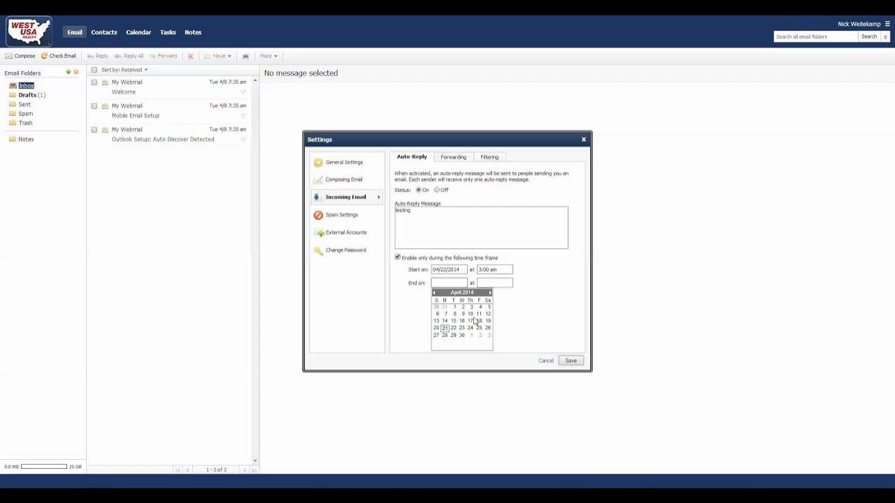 Adding Auto Responder / Out of Office Reply Rackspace YouTube