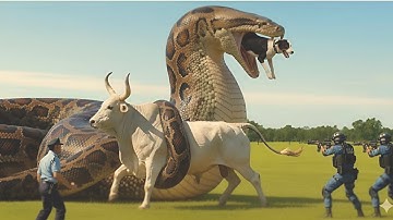 Brave Rescue Team Saves COW from GIANT Python Attack in Green Fields