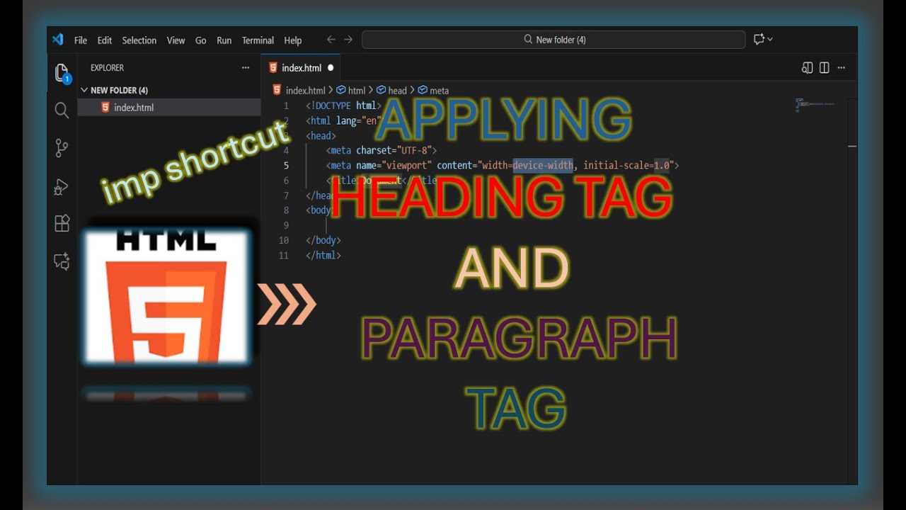 How to use h & p tag in Vs code | how to apply heading tag in Vs code ...
