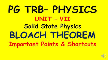 PG TRB – PHYSICS | UNIT – VII | Solid State Physics  | Bloach Theorem I SS Academy for physics