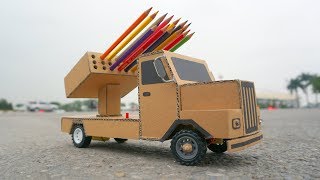 How to make Missile Launcher Truck Toy - Diy Rc cardboard Truck _ Pencils Holder