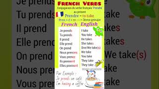 'Prendre' verb conjugation in the present tense. #ytshorts #viralshorts #trendingshorts #frenchverbs