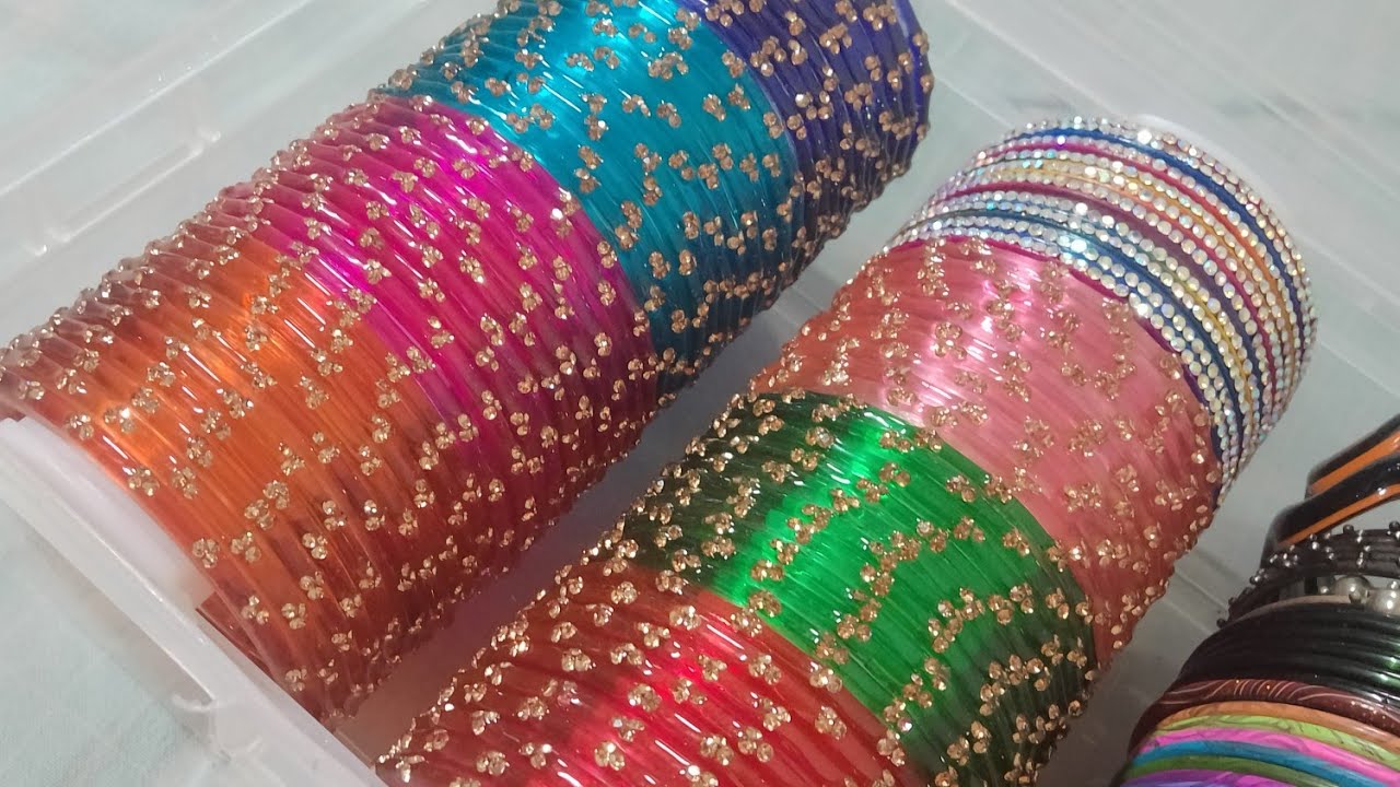 Trendy glass stone bangles in all colors review in Telugu 