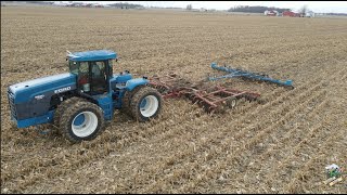 Disking a Harvest Corn Field with a Ford Versatile 9280 Tractor & Krause Disk