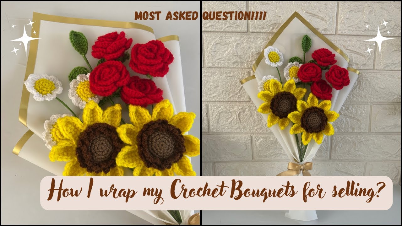 How to wrap your crochet bouquets for selling | Crochet Business guide | #crochet #bouquetwrapping
