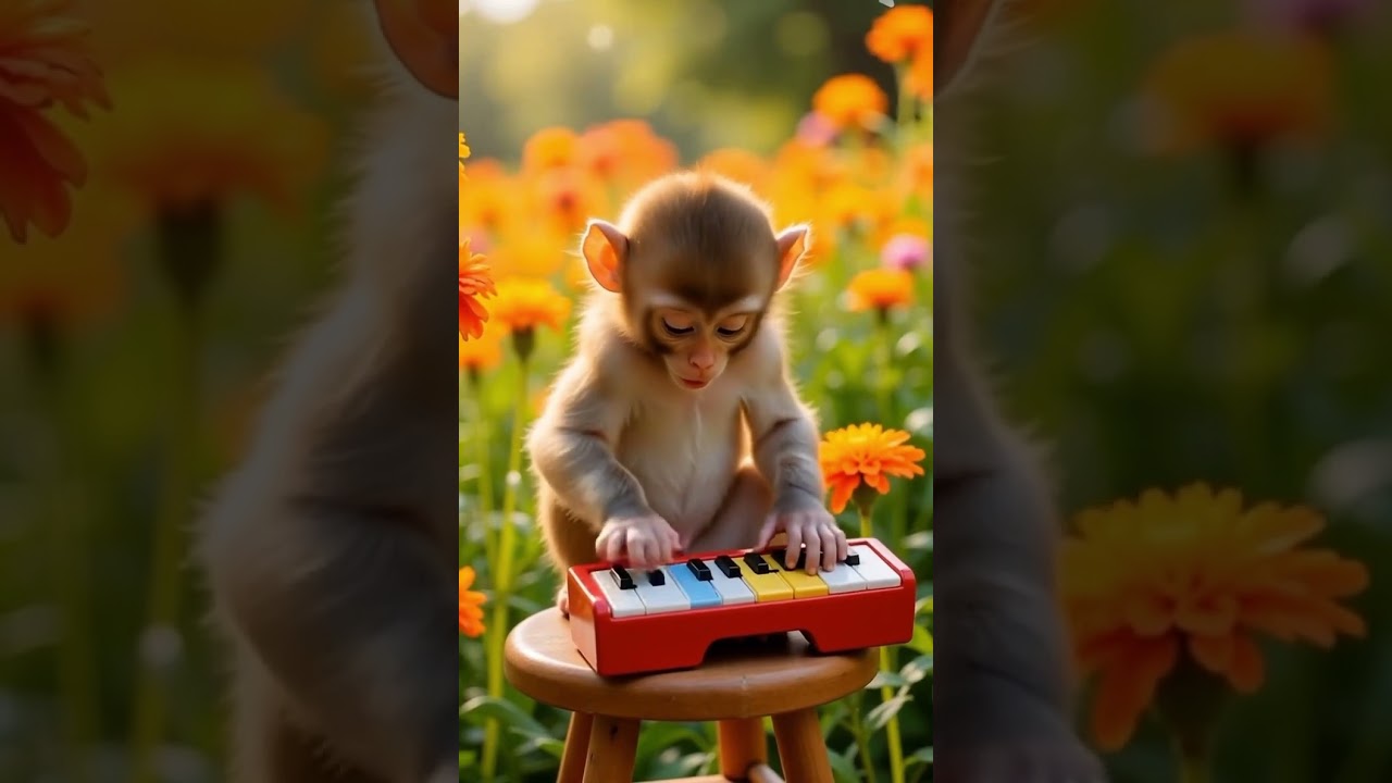 Baby Monkey Plays Piano and It’s Shockingly Adorable! 🎹❤️ #shorts