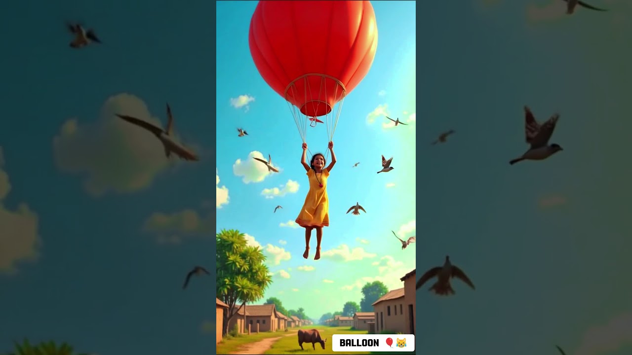 The girl started flying in the air with the magic balloon 🎈 ai cartoon story video