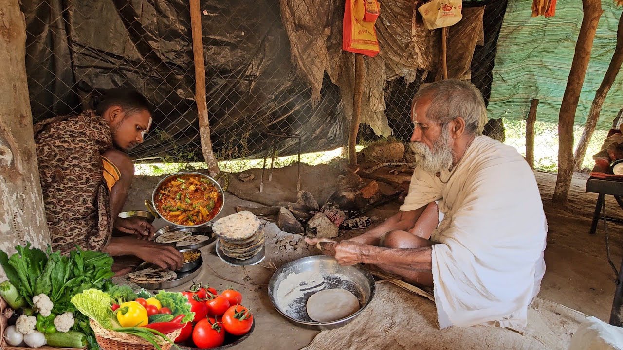  Chitrakoot  बीहड़ जंगल में सिद्ध संत  पर्ण कुटी में कर रहे तपस्या // जंगली गोभी का सात्विक साग 