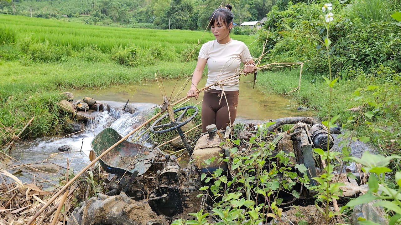 Girl takes on challenge to restore abandoned tractor that was flooded for many years