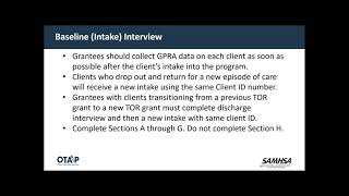SAMHSA TOR Introduction to GPRA and SPARS
