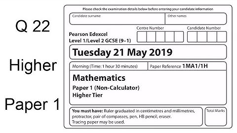Q22 Edexcel GCSE maths 2019 higher paper 1
