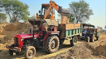 Jcb 3dx Backhoe loader Loading Mud in Massey and Eicher tractors Trolley I Jcb cartoon video