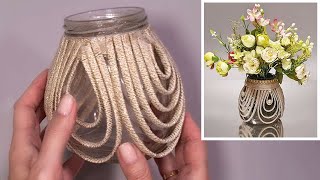 DIY😍Роскошная ваза из стеклянной банки и шнура🔥