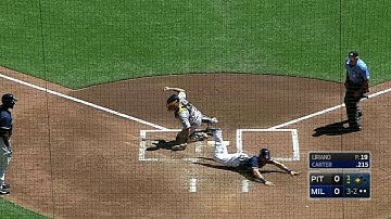 PIT@MIL: Perez steals second, scores on error in 1st