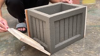 Make Rectangular Flower Pots from Pressed Wood Molds and Cement with Beautiful Patterns