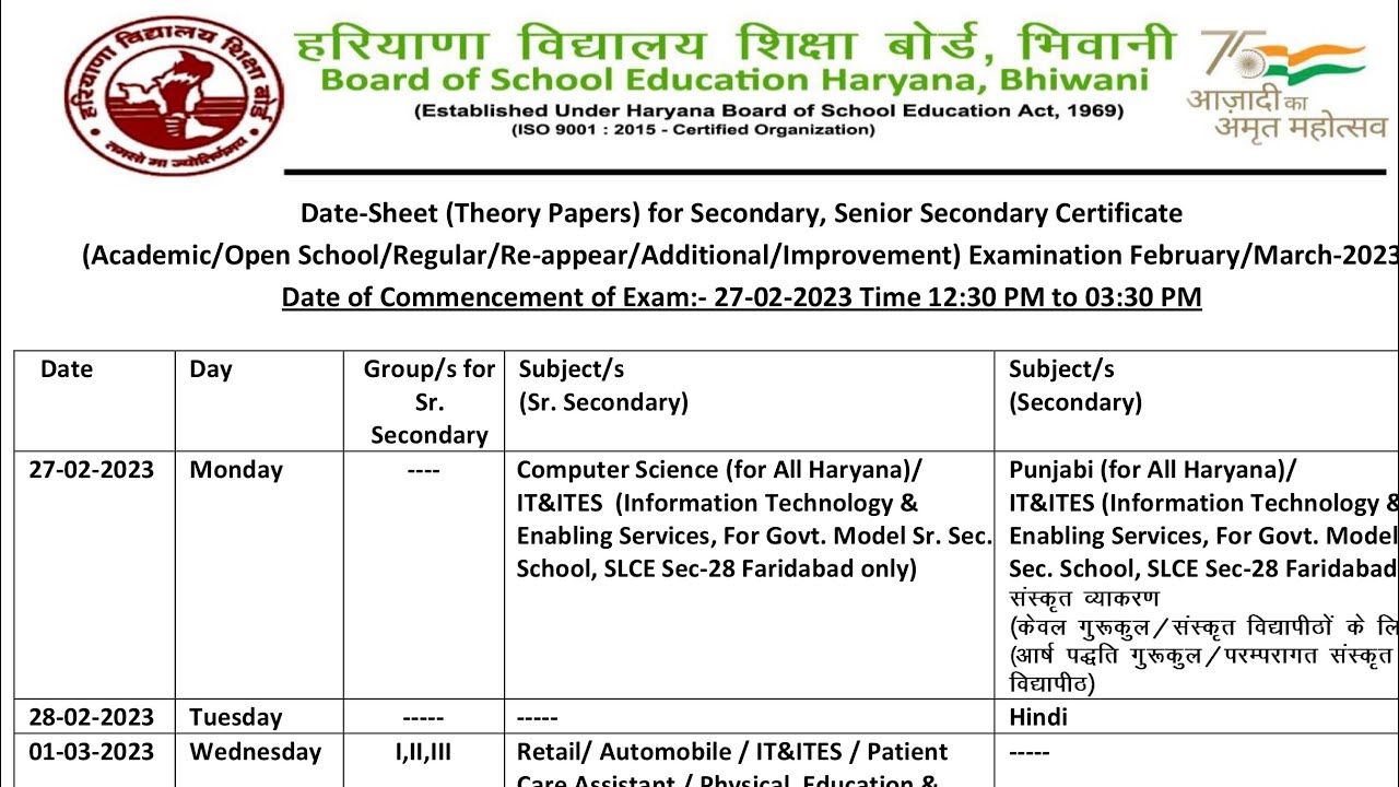 Class 10 Haryana Board Exam 2023 Date Sheet 10 class-10-haryana-board-exam-2023-date-sheet-10