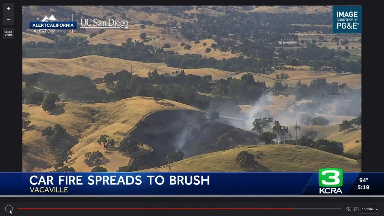 Crews stop Cherry Fire burning along I-80 in Vacaville - YouTube