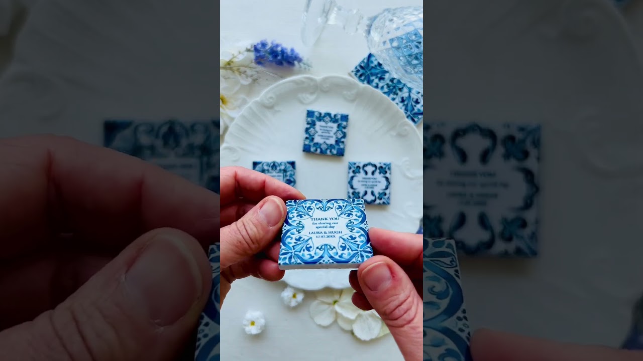 Personalized Wedding Favor Blue Tiles with magnet