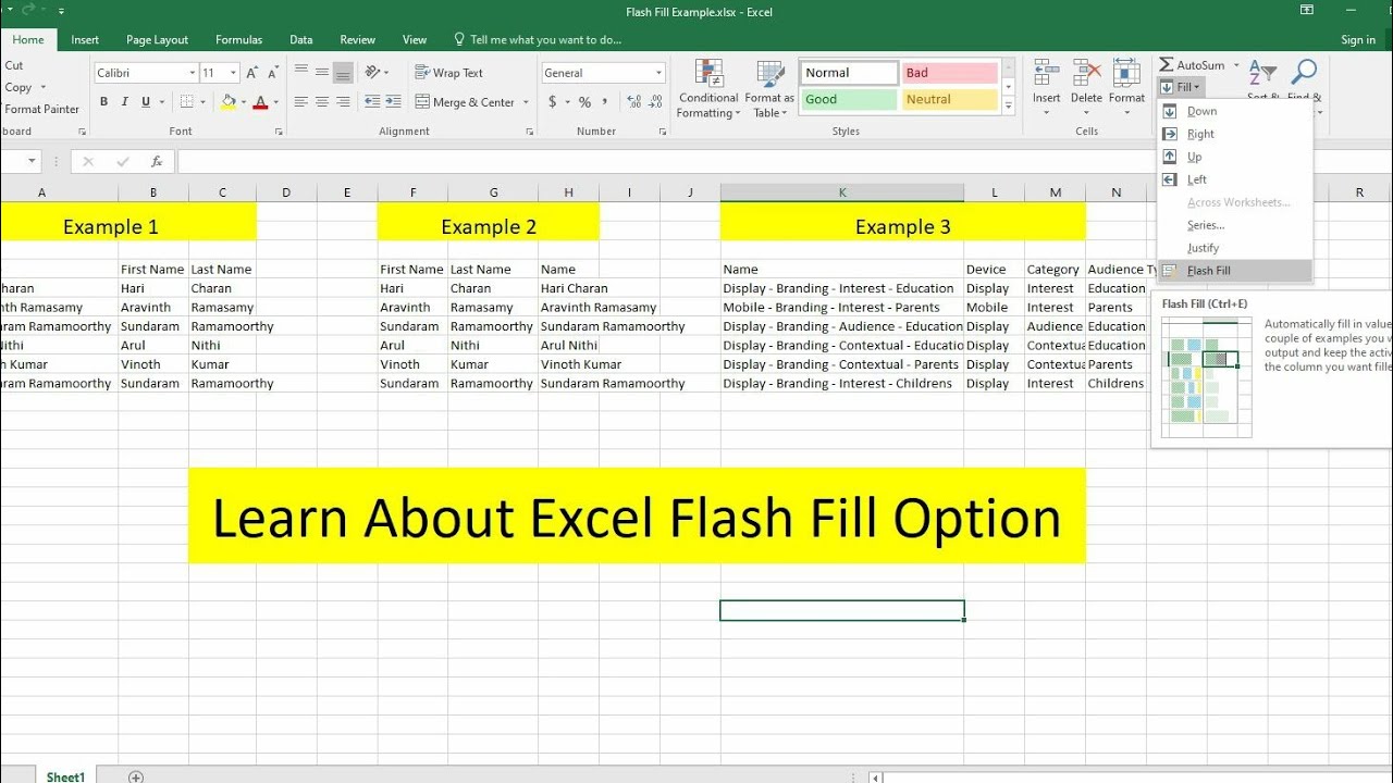 How To Use Flash Fill Option In MS Excel? - YouTube