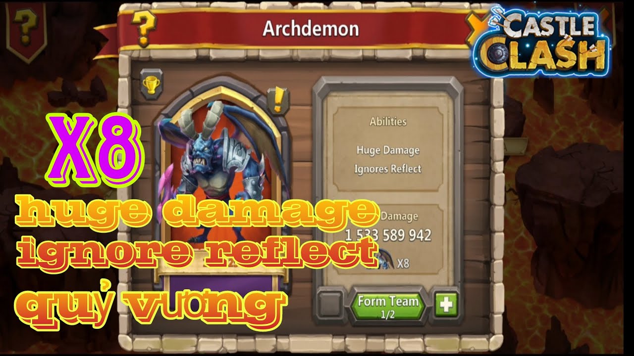 CASTLECLASH |SETUP X8 ARCHDEMON- HUGE DAMAGE IGNORE REFLECT |QUỶ VƯƠNG-THIỆT HẠI LƠN-BỎ QUA PHẢN ĐÒN