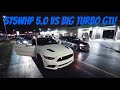 Supercharged mustang 575whp vs big turbo mk7 gti  street race