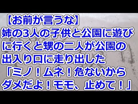 【お前が言うな】 姉の3人の子供と公園に遊びに行くと甥の二人が公園の出入り口に走り出した「ミノ！ムネ！危ないからダメだよ！モモ、止めて！！」