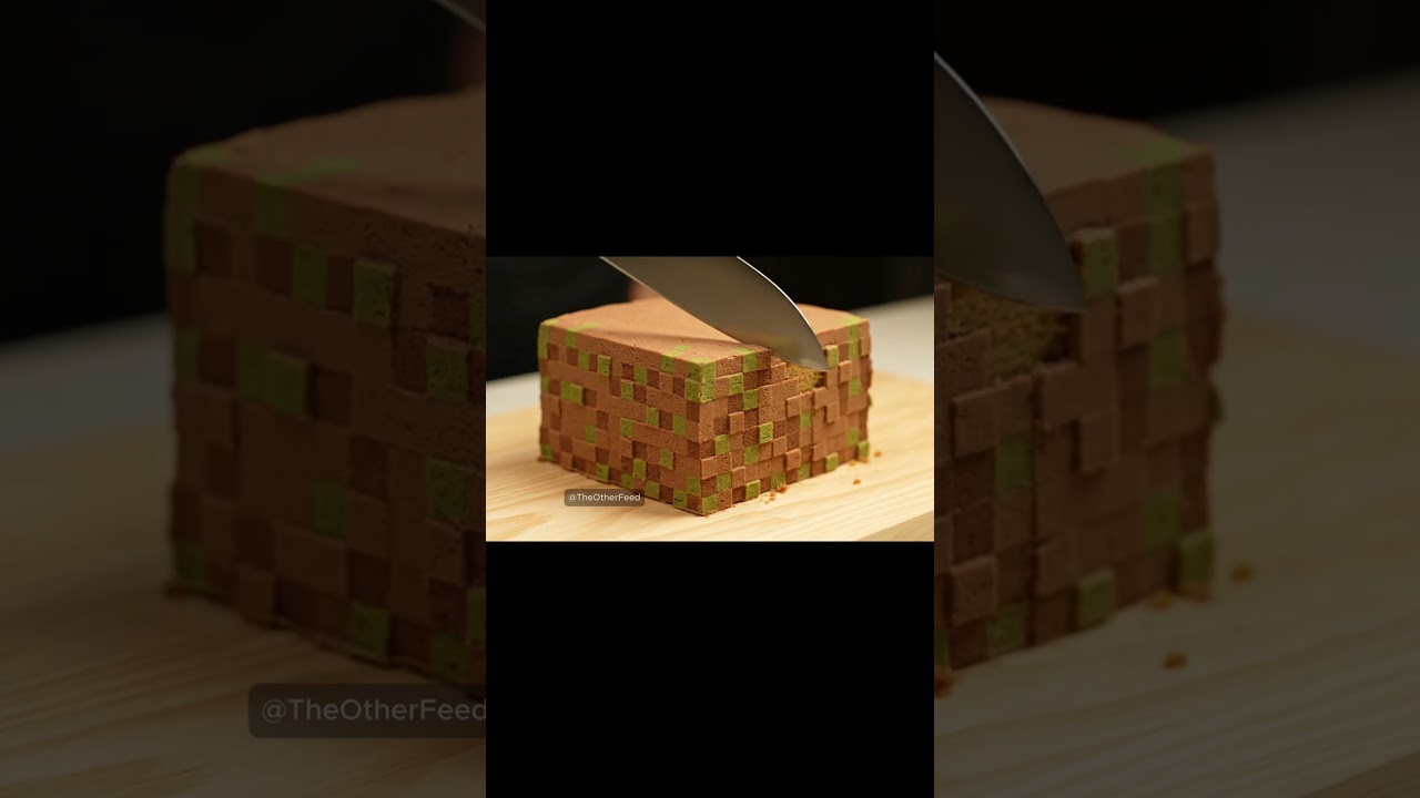 Cutting Minecraft Cake Block. Satisfying Soothing Squish Aesthetic Fun Relaxing Sound Viral ASMR.