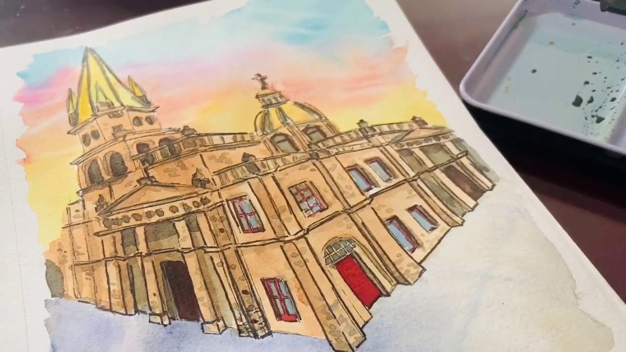 Catedral de Guadalajara. Cómo pintar arte urbano sketch. Acuarela con Abi -  thptnganamst.edu.vn