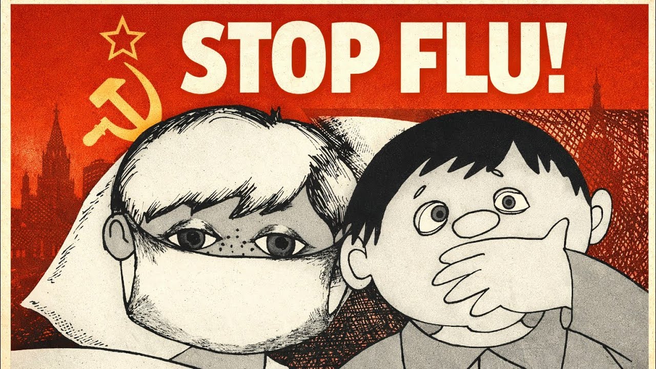 Профилактика гриппа в Советском Союзе. Карикатура 1986 года.