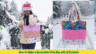 How to make a reversible tote bag with 6 pockets/DIY Tote Bag
