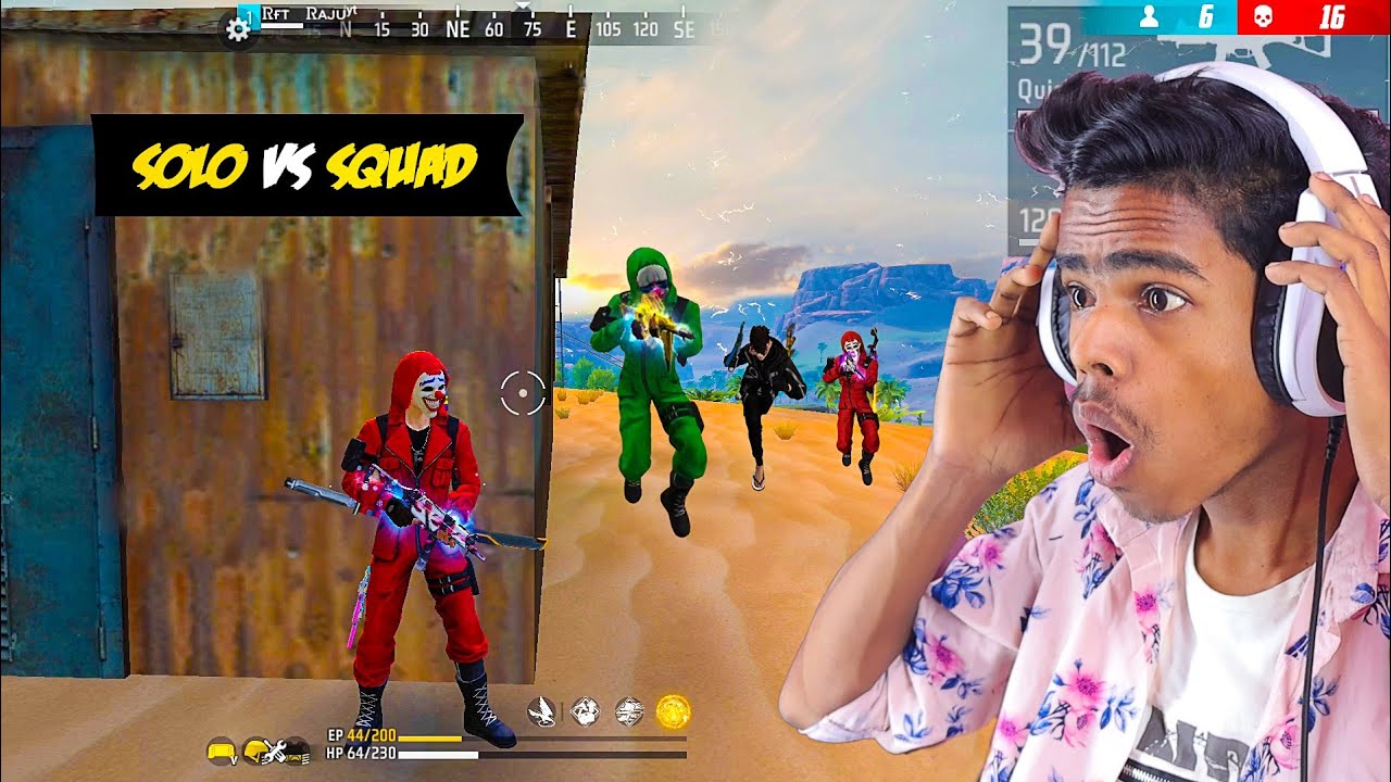 SOLO VS SQUAD GAMEPLAY FREE FIRE🥵|| RED CRIMINAL 1 VS 4 CLUTCH FREE ...