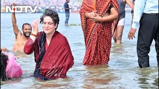 Priyanka Gandhi Vadra Takes Holy Dip In Sangam, Rows Boat On Way Back