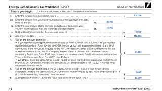 IRS Form 6251 Foreign Earned Income Tax Worksheet walkthrough (Line 7)