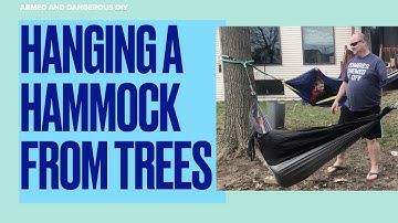 Hanging a hammock between two trees.