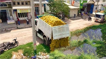 Great Job Started New Project! Expert Dozer D31A Pushing Soil Delete Pond Trash, DumpTruck Fillland
