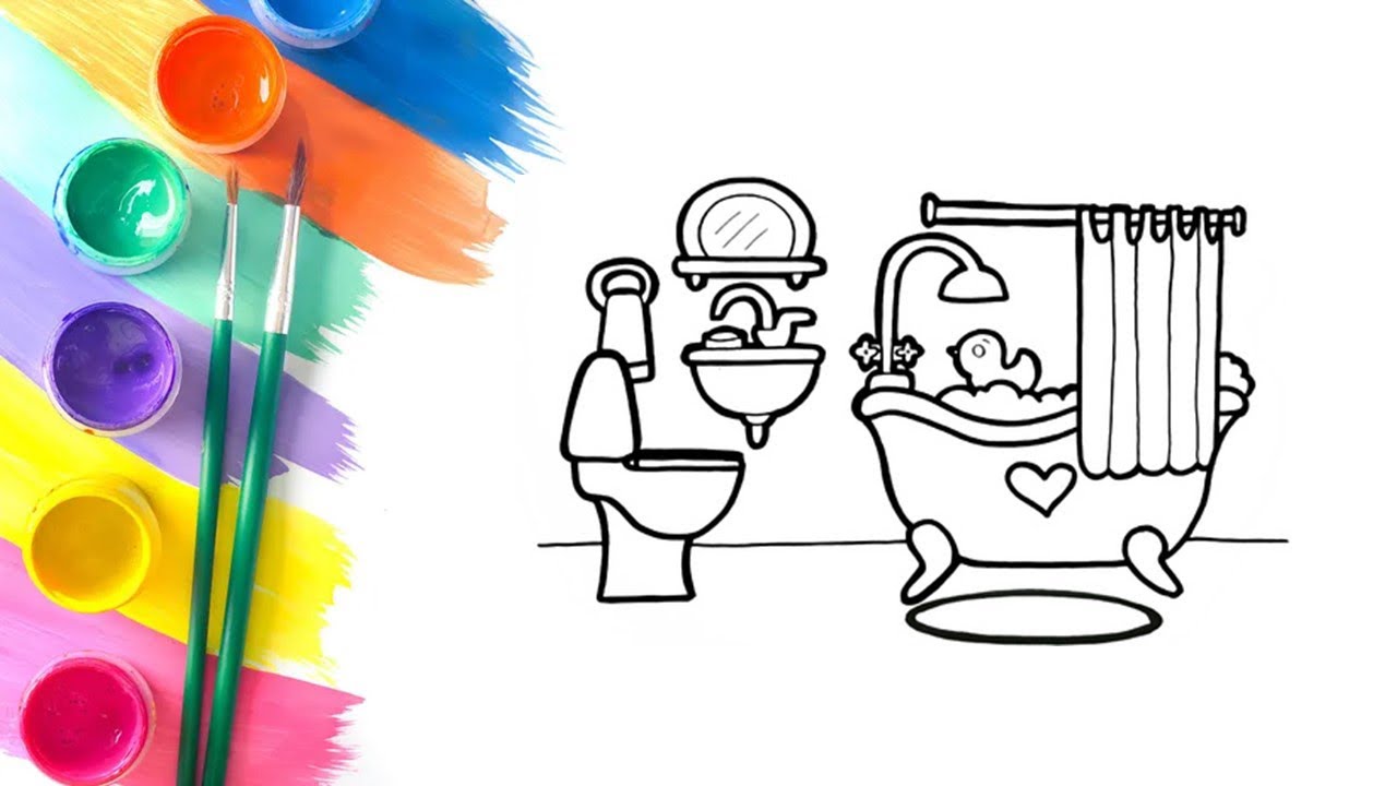 How to draw a bathroom with funny Colours for kids / як намалювати ...