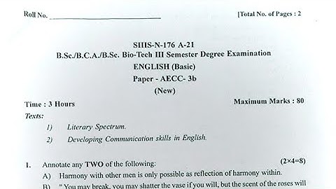 Bsc 3rd Sem Basic English Question Paper Gulbarga University CBCS 2021 bachelor of science CBZ PCMCs