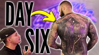54+ HOURS OF PAIN ON MY FULL BACK TATTOO (Day 2/4) ☠️