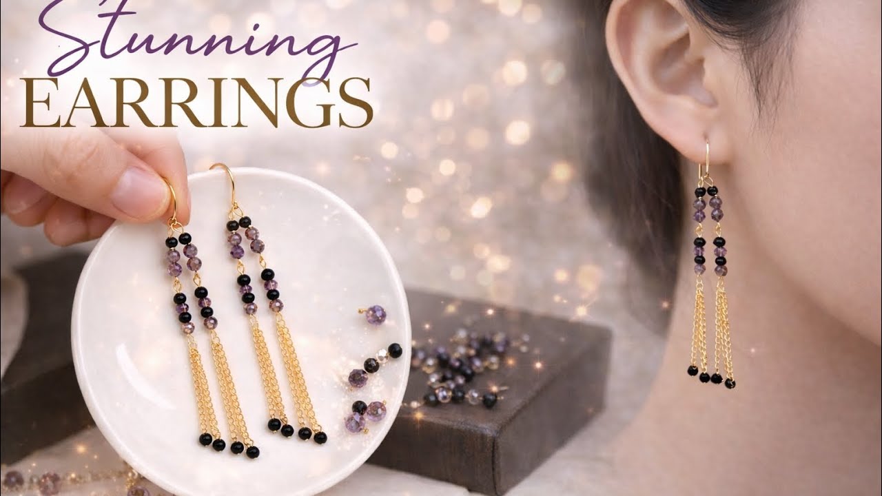 Stunning Black and Purple Crystal Earrings | How to make purple earrings 