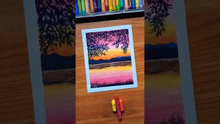 🌅 Beautiful Sunset Landscape Drawing with Oil Pastels 🎨 | Step-by-Step Tutorial