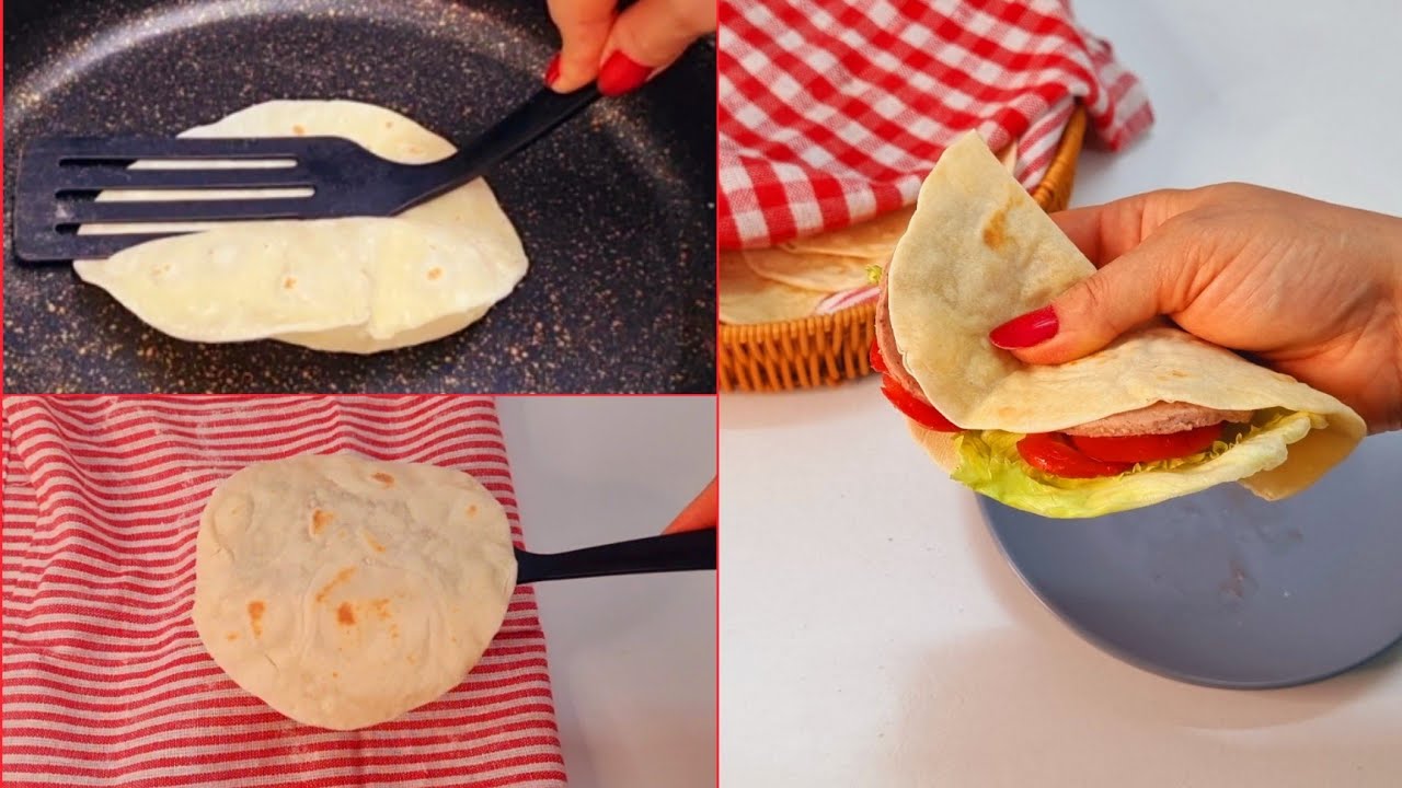 العيش الفورى للمدرسة بمكونين اتنين وبس❗️ بدون خميرة وبدون ماء وبدون فرن وبكوباية دقيق عملت 6 رغيف