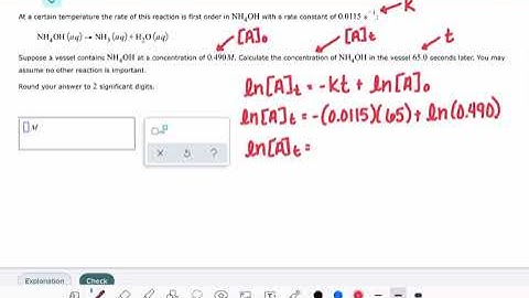 ALEKS: Using an integrated rate law for a first order reaction
