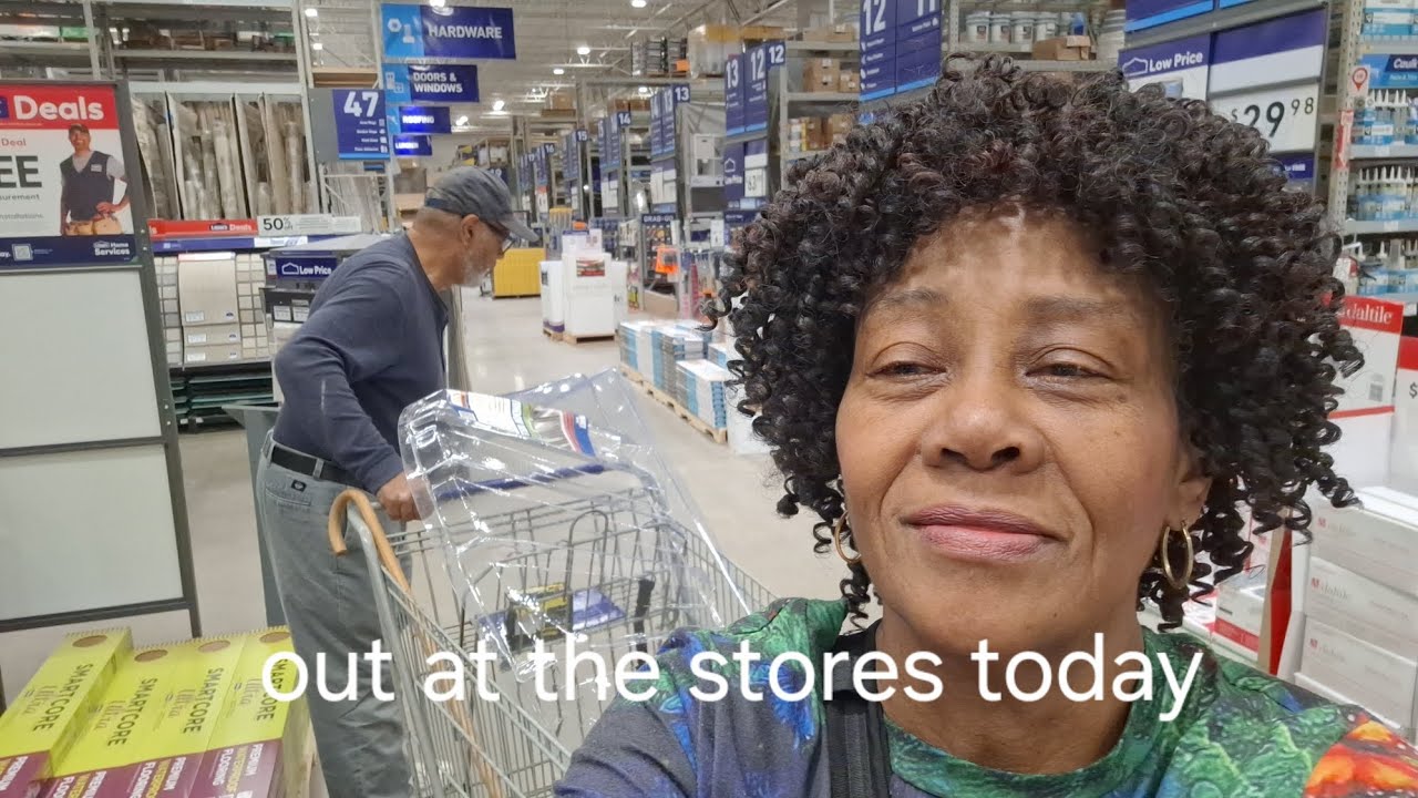 Out at several stores/ laying floor tile down 