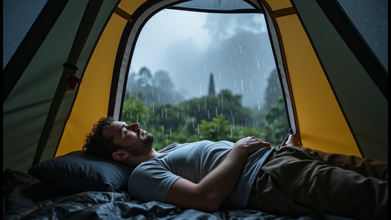 SOLO OVERNIGHT CAMPING IN THE RAIN - RELAXING IN THE SHELTER WITH THE ...