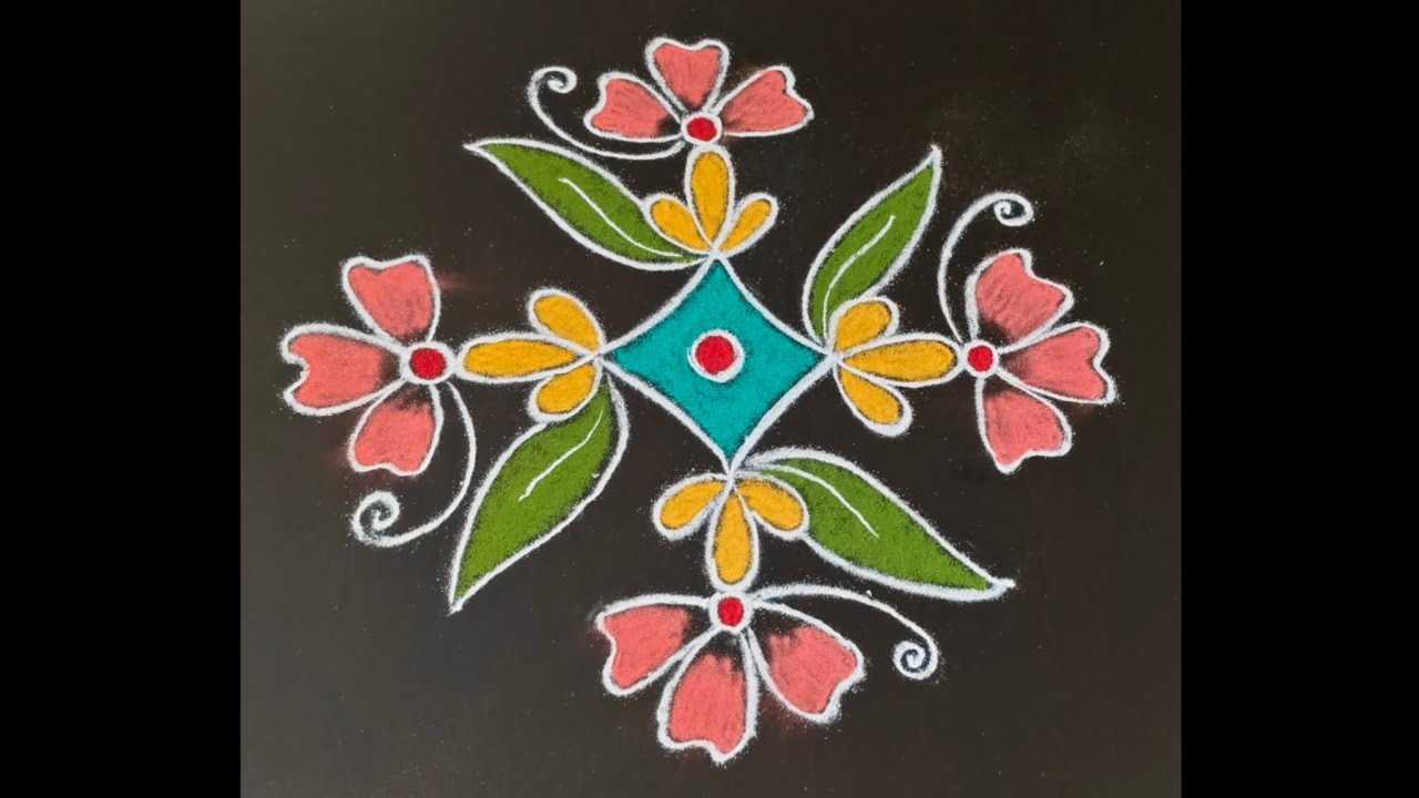 5*5 easy and simple flower rangoli design #flowerkolam #colorkolamdesign #rangoli #dialyrangoli 
