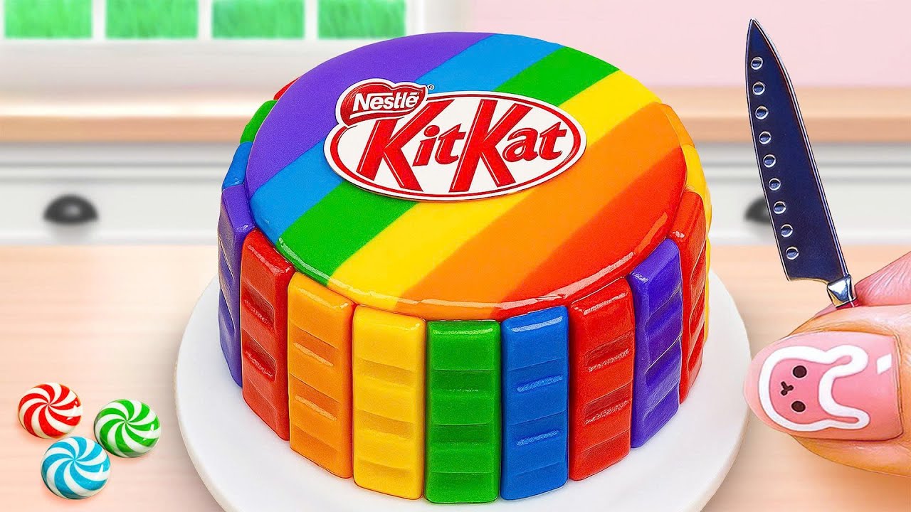 Mini Rainbow Cake Recipe With Chocolate | Amazing Rainbow KitKat Cake ...