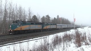 CN Train Spotting HD: VIA 6417 & 6411 Leads VIA#1 West w/ Horn Show At Gainford AB 2/12 3/4/16
