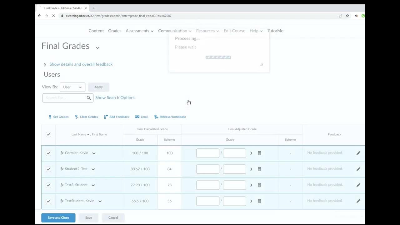 Transferring Your Final Calculated Grades To The Adjusted Column in