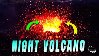 Majestic Erupting Volcano Filmed Aerially during the Night